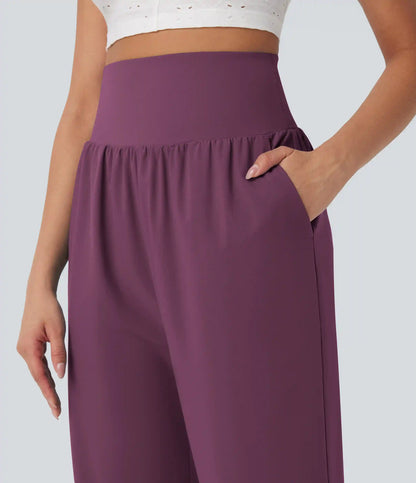 Breezeful™ High Waisted Tummy Control Hem Quick Dry Capri Pants with Pockets