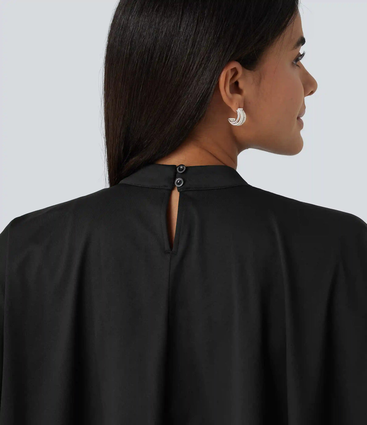 Mock Neck Batwing Short Sleeve Slim Ruched Work Blouse