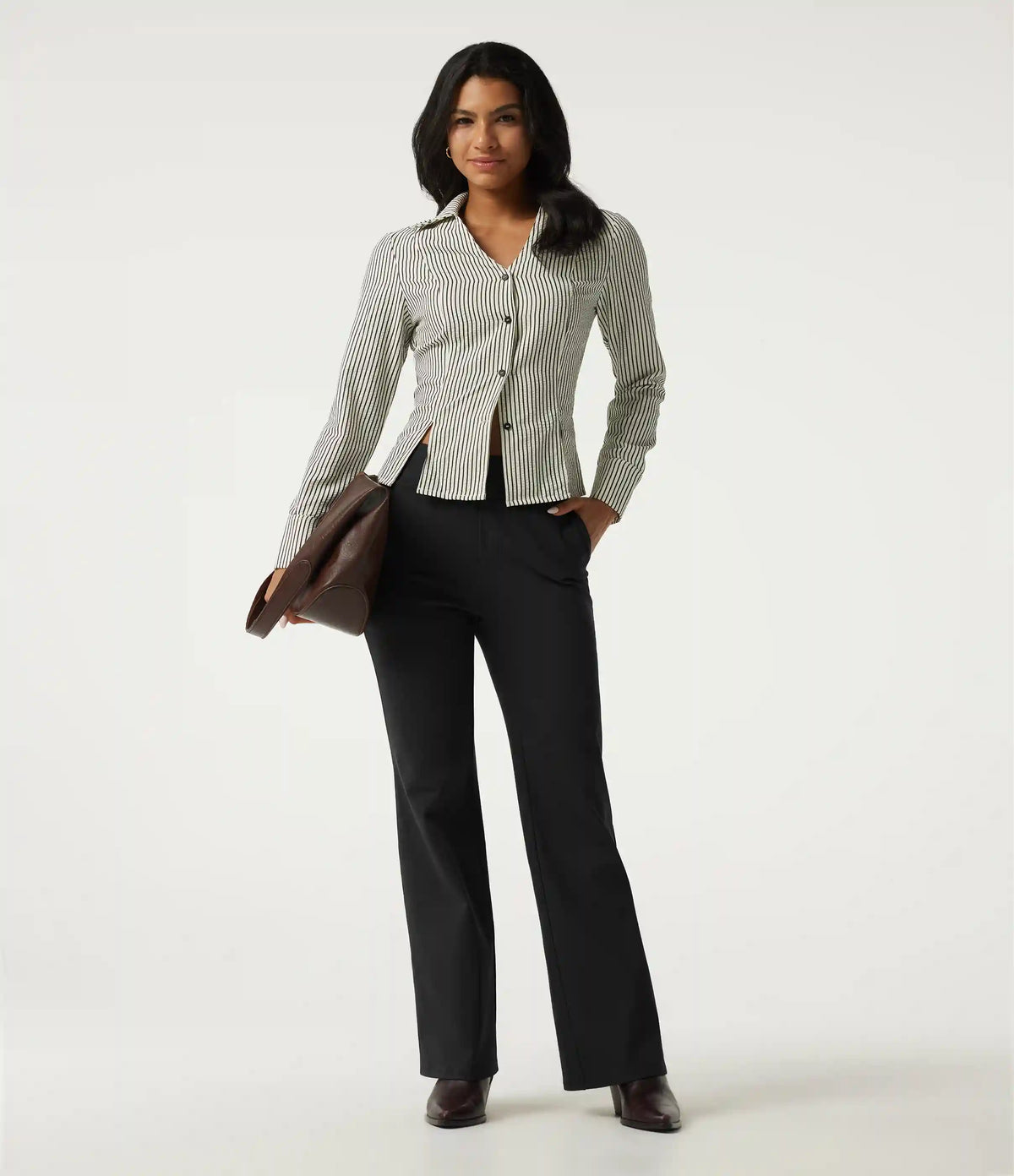High Waisted Bootcut Work Cotton Pants with Pockets