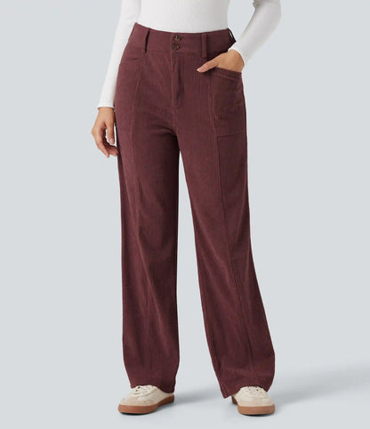 High Waisted Corduroy Casual Straight Leg Pants with Pockets