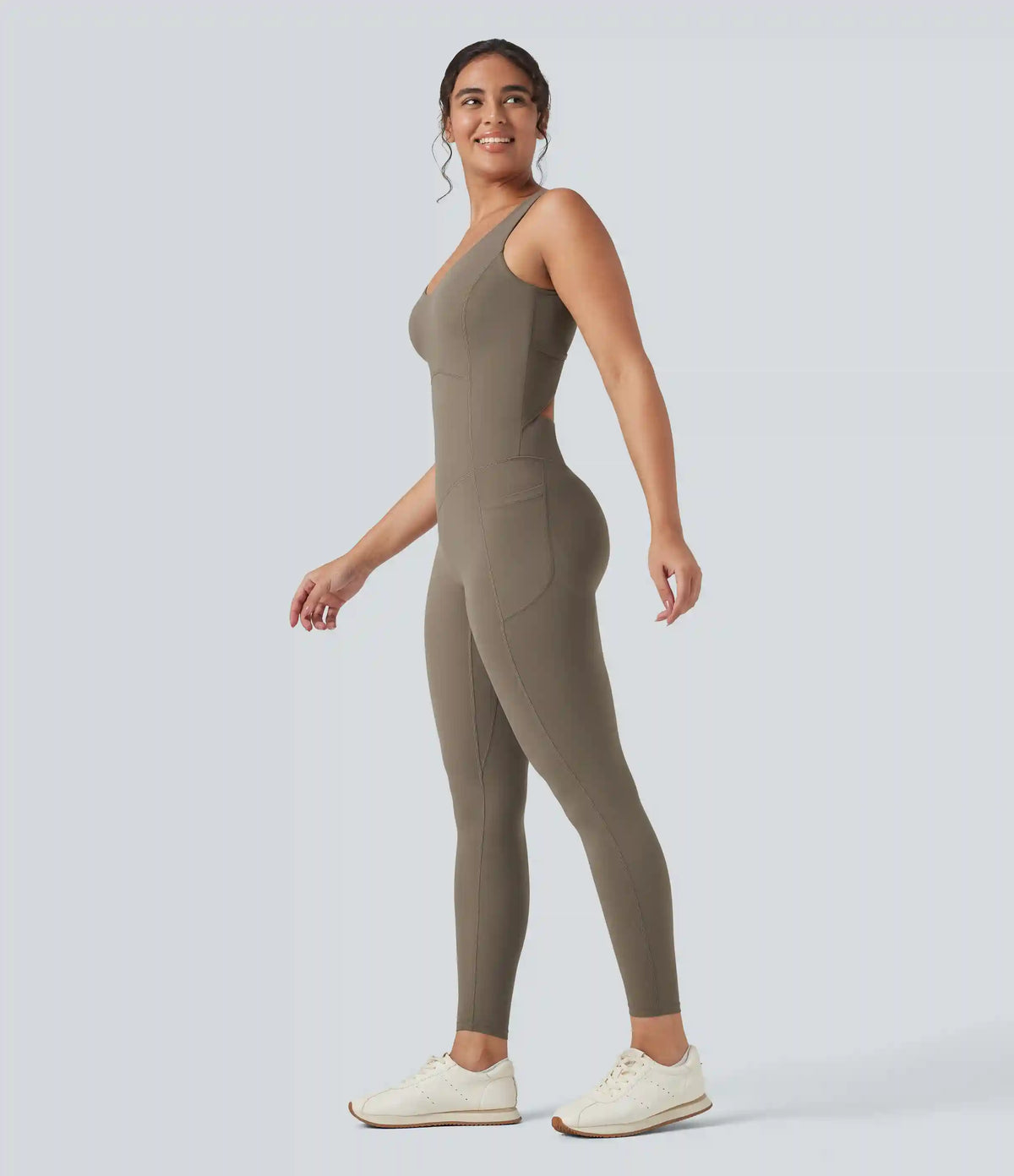 Halara UltraSculpt™ V Neck Tummy Control Butt Lifting Workout Jumpsuit with Pockets