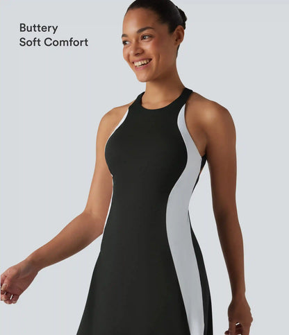 Softlyzero™ Airy Built-in Bra Color Block 2-in-1 InstantCool Mini Tennis Active Dress with Pockets-Easy Peezy Edition