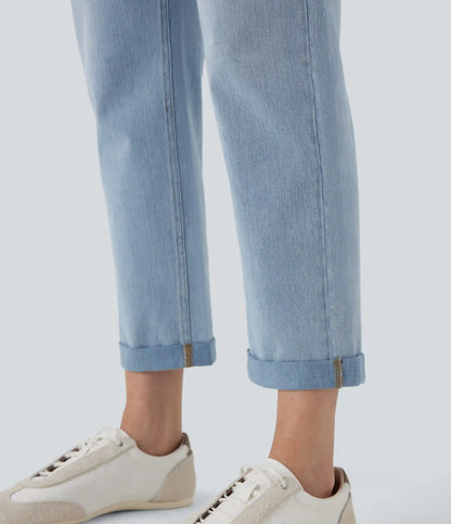 Halara Flex™ Mid Rise Straight Leg Washed Casual Jeans with Pockets