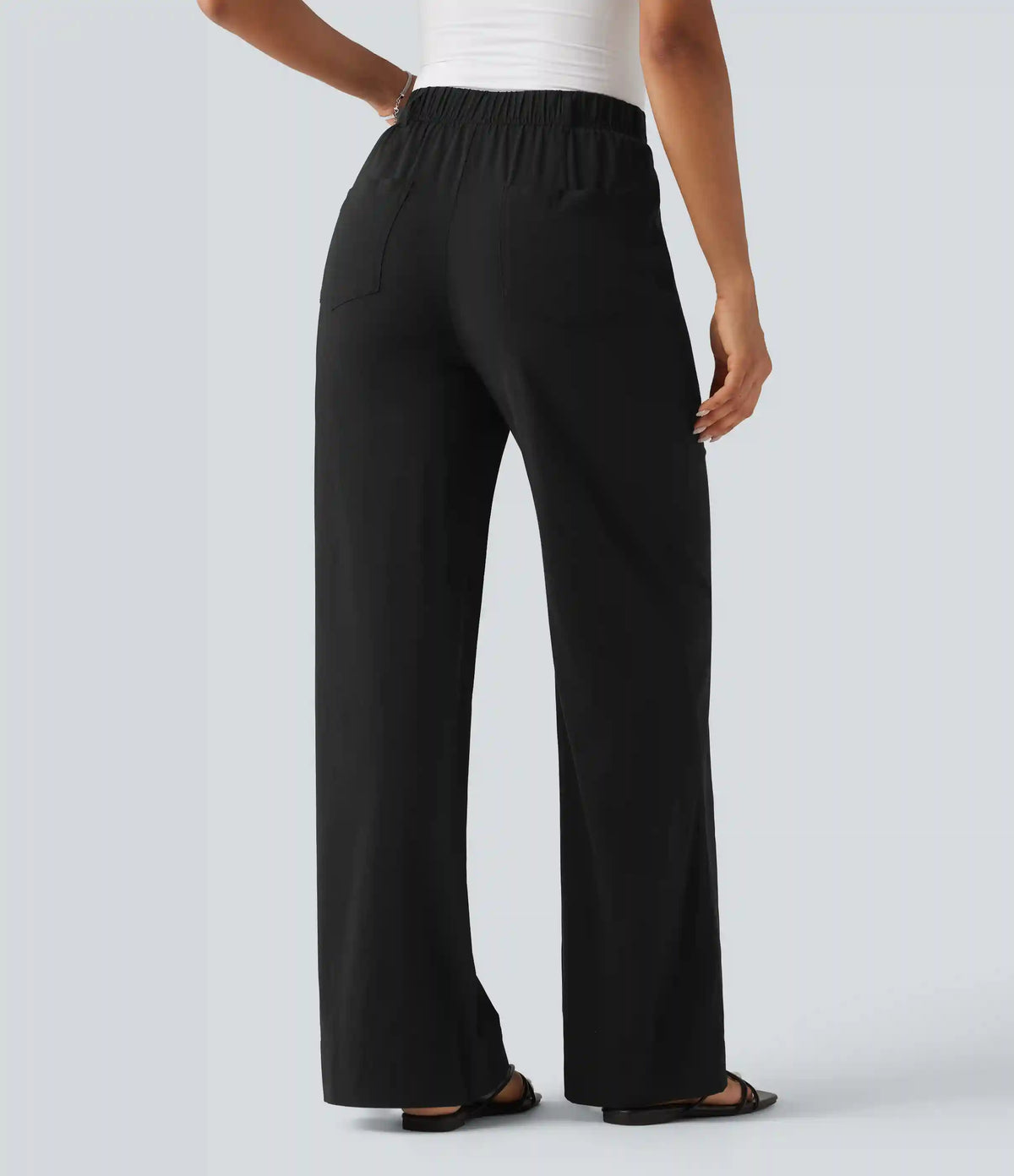 High Waisted Straight Leg Casual Stretch Linen Pants with Pockets