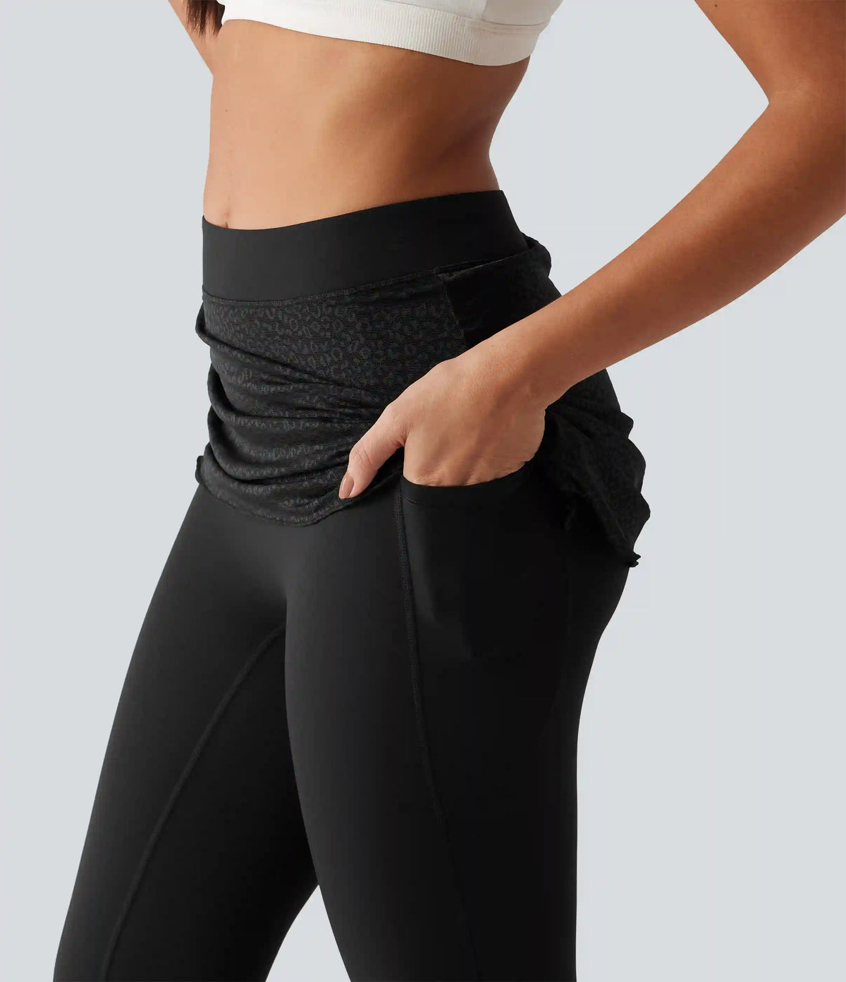 Halara UltraSculpt™ High Waisted Contrast Lace Leopard Print Bootcut Yoga Leggings with Pockets