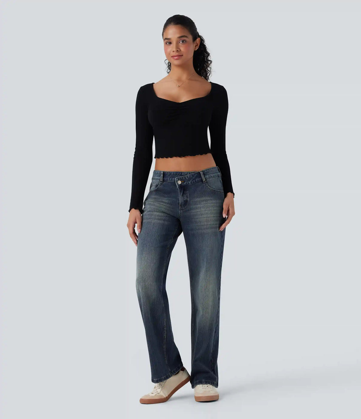 Halara Flex™ Asymmetric Low Rise Straight Leg Casual Jeans with Pockets