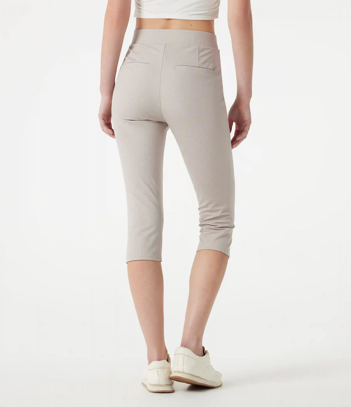 High-waisted Slim Herringbone Golf Capri Pants with Pockets