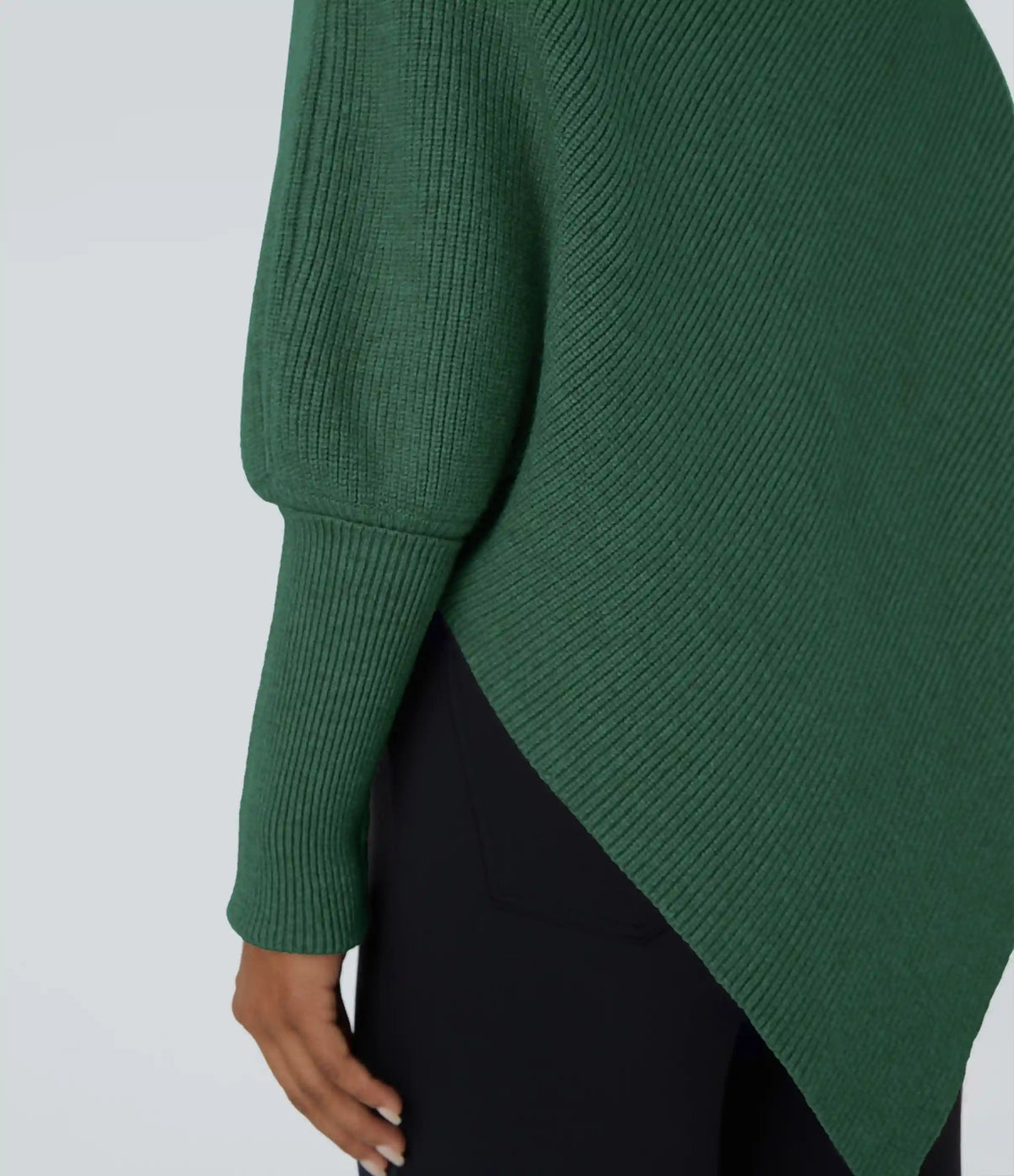 High Neck Long Sleeve Asymmetric Hem Work Sweater