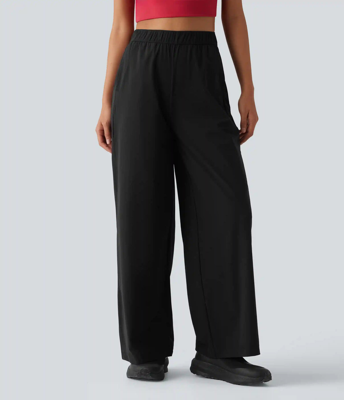 Mid Rise Contrast Mesh Quick Dry InstantCool Workout Straight Leg Pants with Pockets-UPF40+