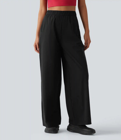 Mid Rise Contrast Mesh Quick Dry InstantCool Workout Straight Leg Pants with Pockets-UPF40+
