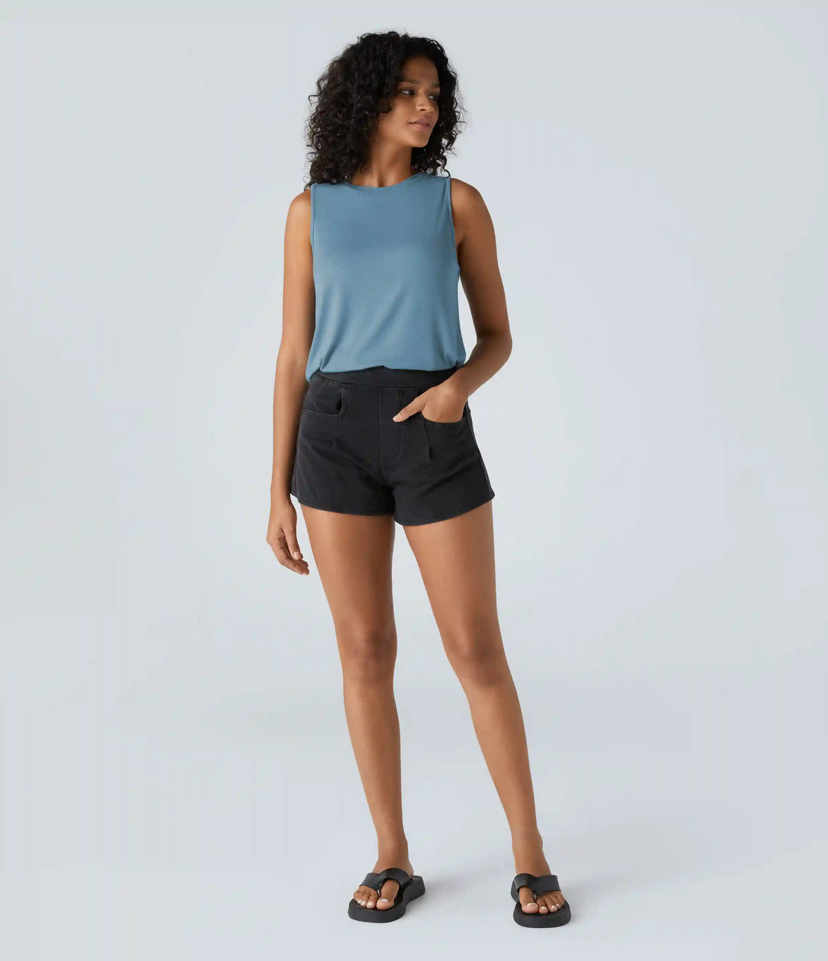 Ribbed Round Neck Basic Casual Tank Top