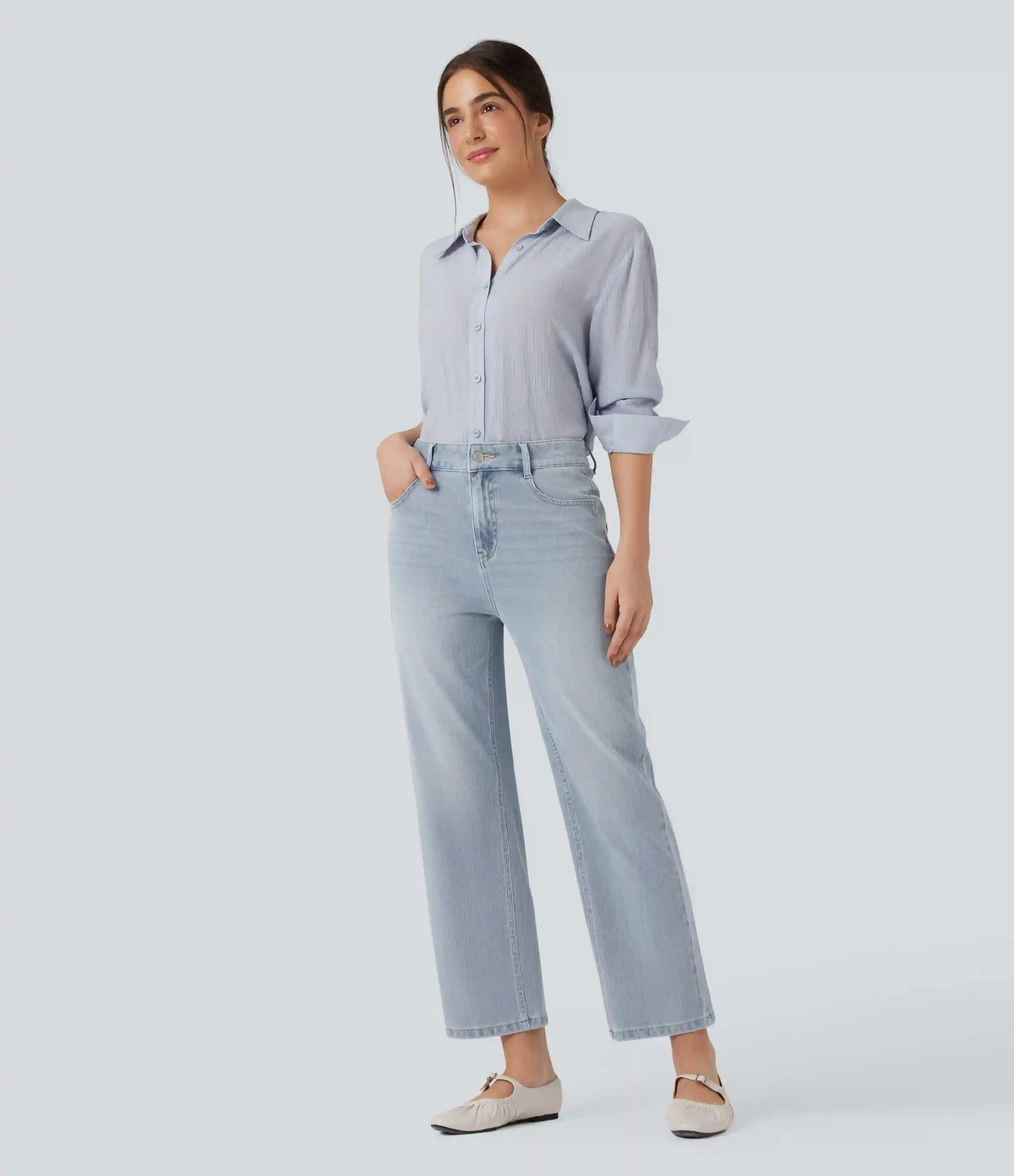 Halara Flex™ High Waisted Straight Leg Washed Casual Jeans with Pockets