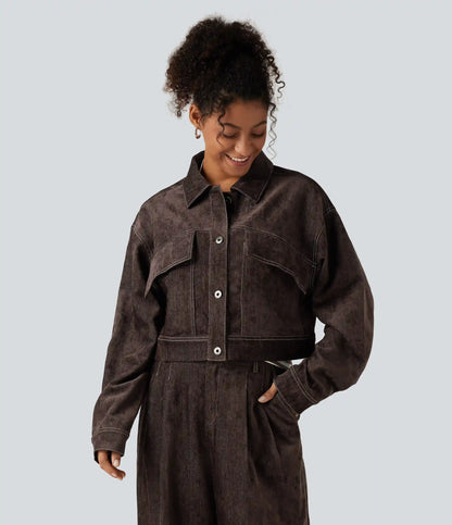 Long Sleeve Casual Shirt Jacket with Pockets