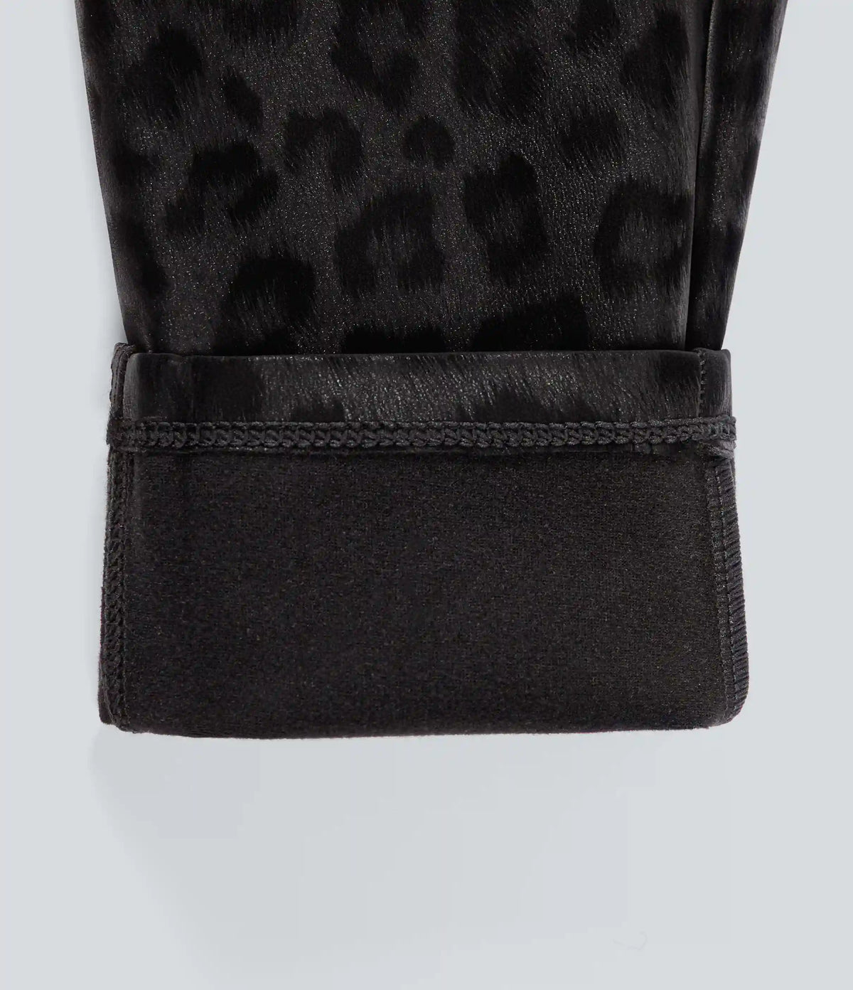 High Waisted Tummy Control Stretchy PU Leopard Print Fleece Casual Leggings with Pockets