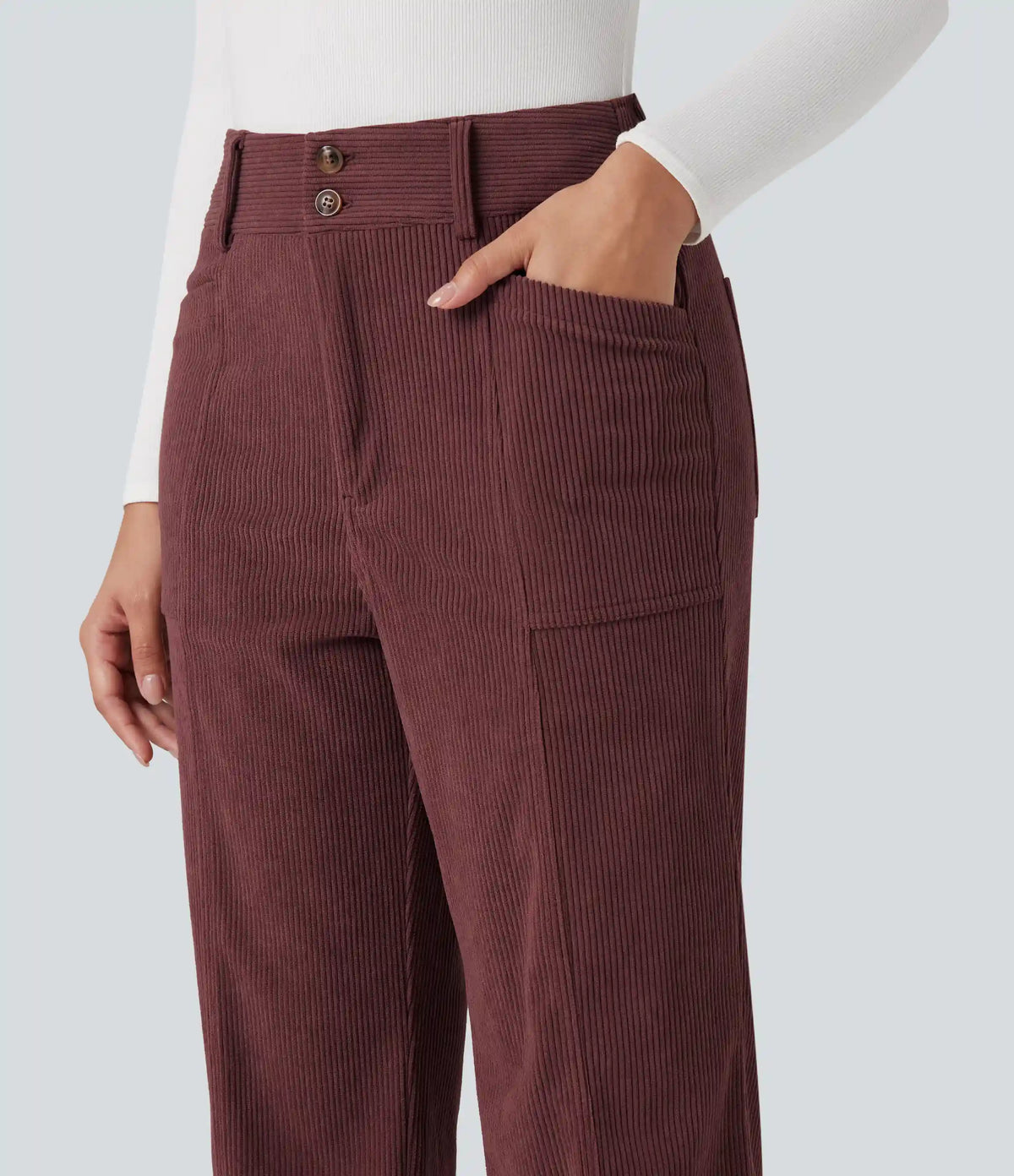 High Waisted Corduroy Casual Straight Leg Pants with Pockets