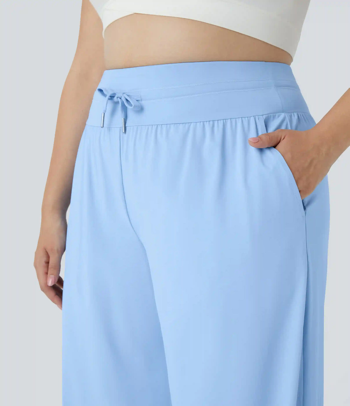 High Waisted Drawstring Pocket Wide Leg InstantCool Casual Plus Size Pants-UPF50+