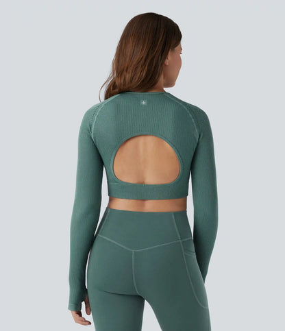 OneForm Seamless Flow Backless Long Sleeve Thumb Holes Cropped Yoga Sports Top