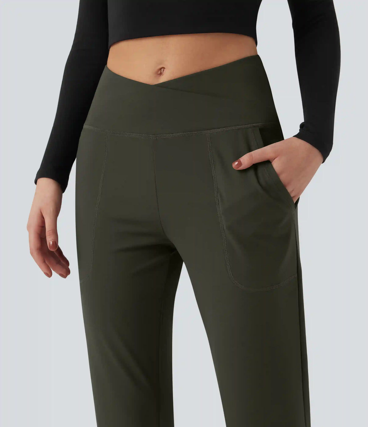 DayStretch High Waisted Crossover Tapered Casaul Pants with Pockets