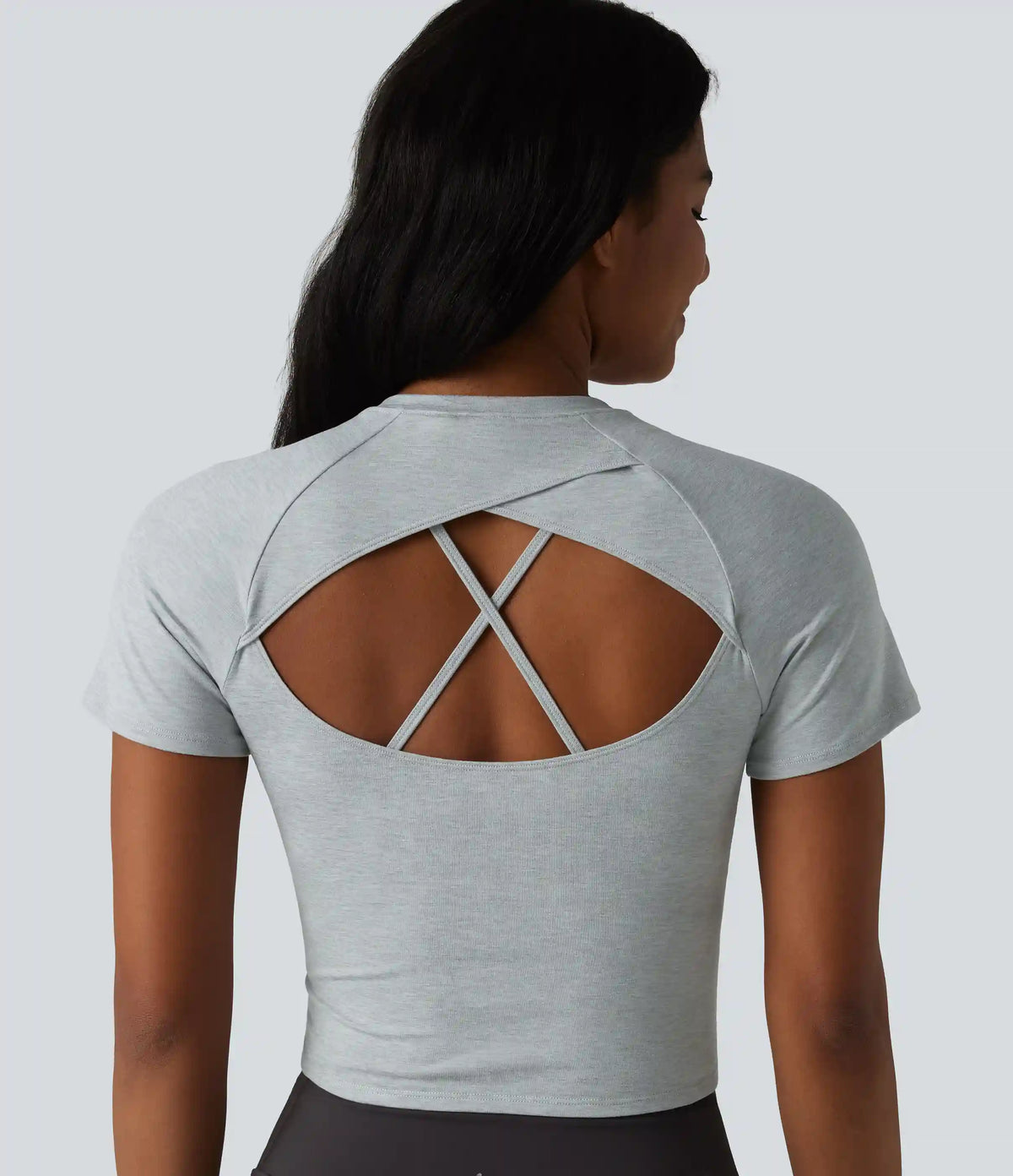 Round Neck Short Sleeve Built-in Bra Yoga Sports Top