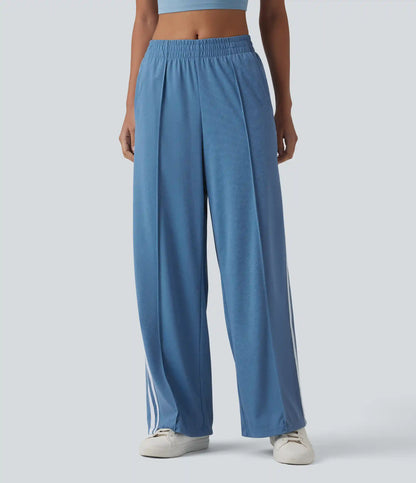 Mid Rise Color Block Stripes Quick Dry Casual Straight Leg Pants with Pockets-UPF40+