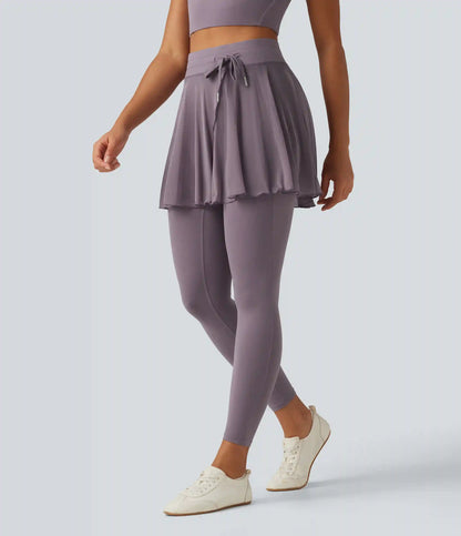 SoftlyZero™ High Waisted Drawstring Mesh Dance Skirted Leggings with Pockets