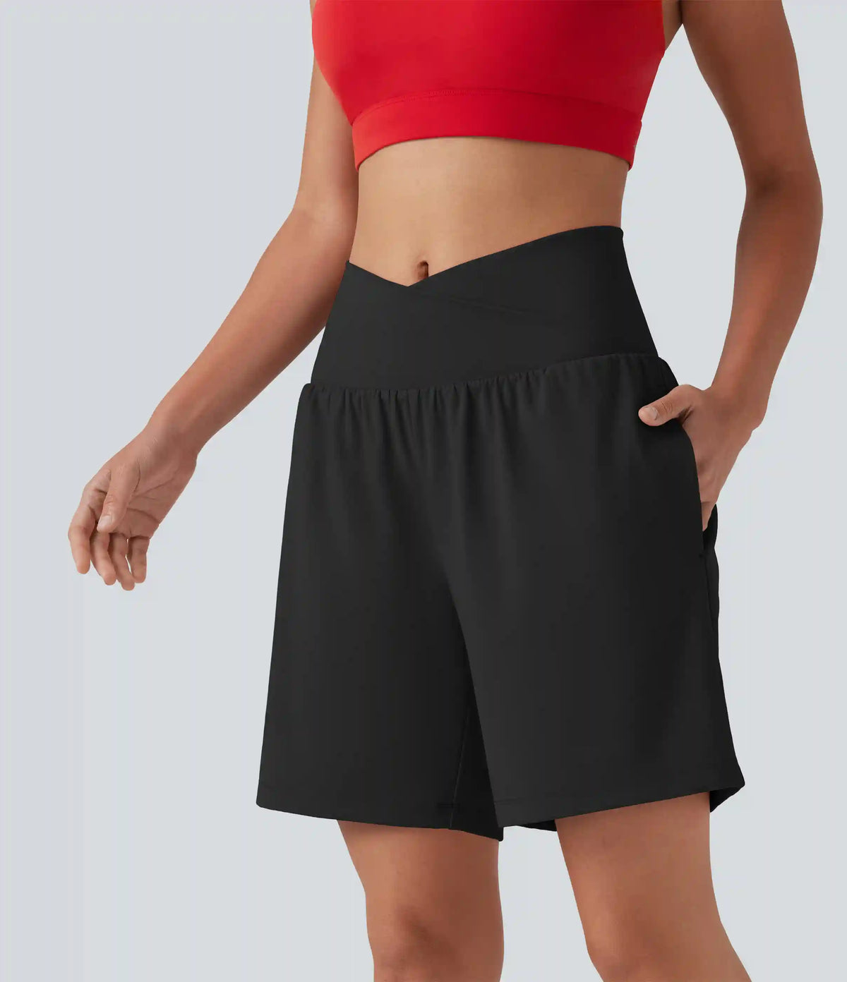 SoftlyZero™ Airy Crossover High Waisted 2-in-1 InstantCool Yoga Shorts 7'' with Pockets