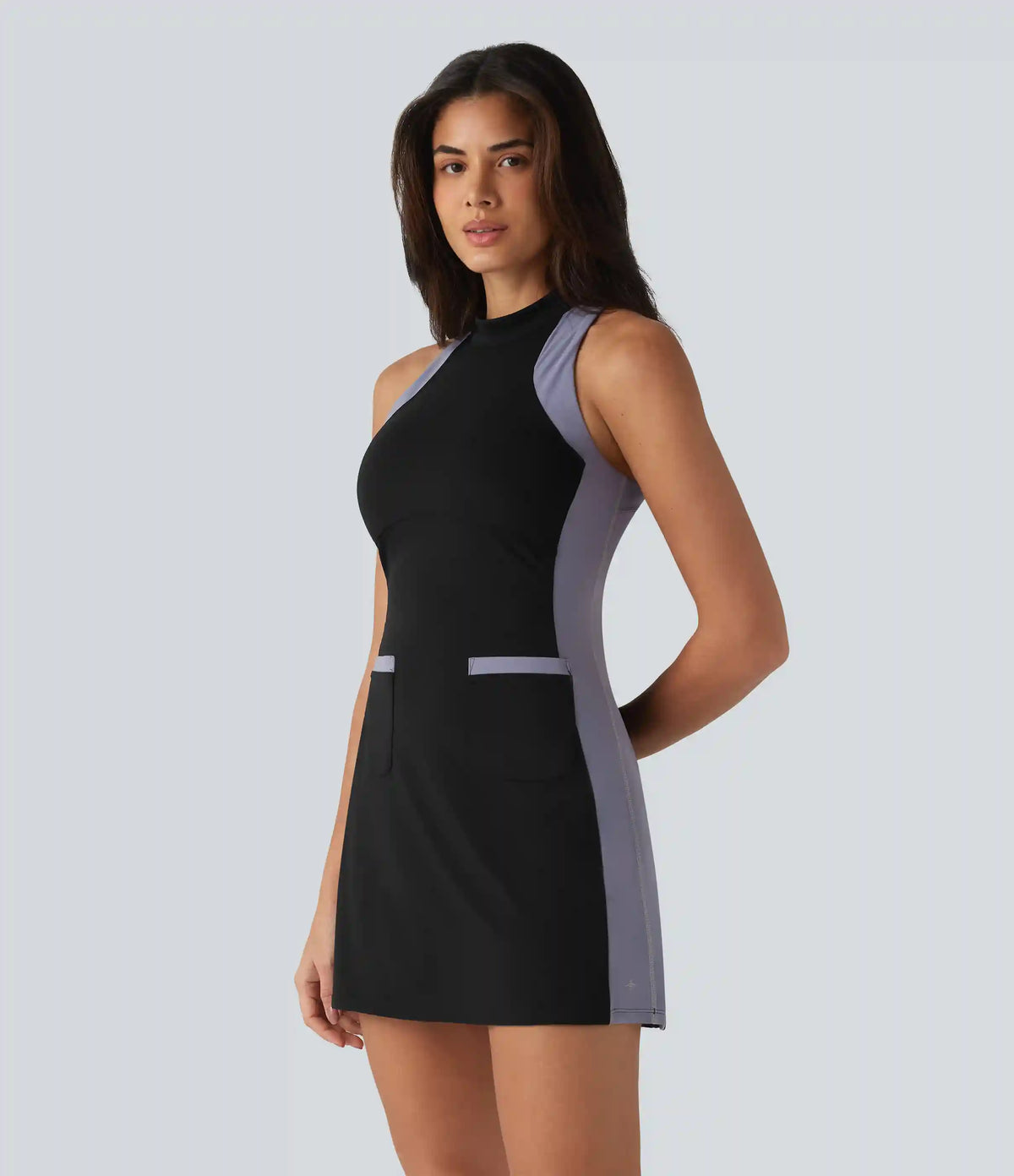 Halara UltraSculpt™ Mock Neck Sleeveless Color Block Mini Golf Dress with Pockets