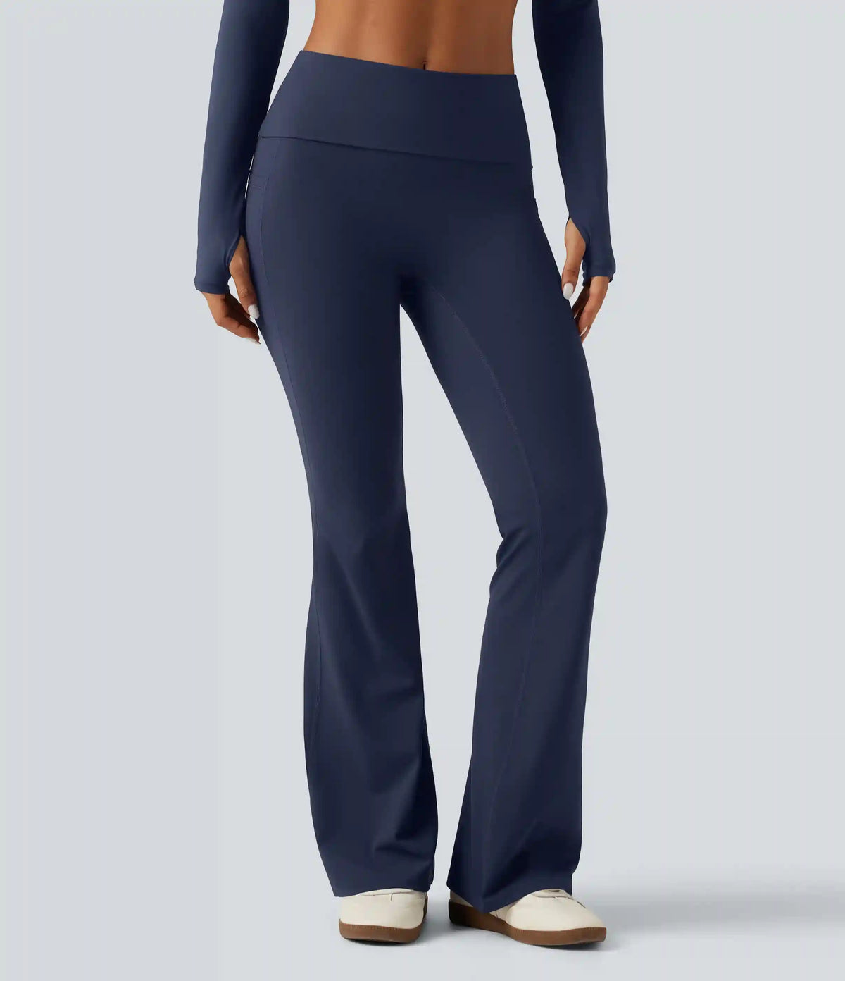 SoftlyZero™ Mid Rise Foldover Flare Yoga Leggings with Pockets