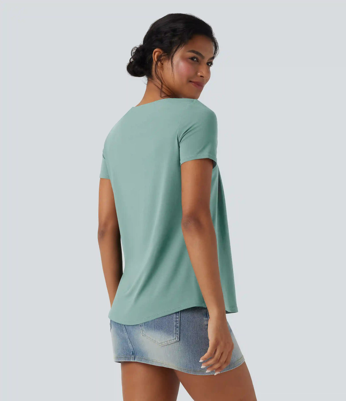 Square Neck Short Sleeve Casual Blouse