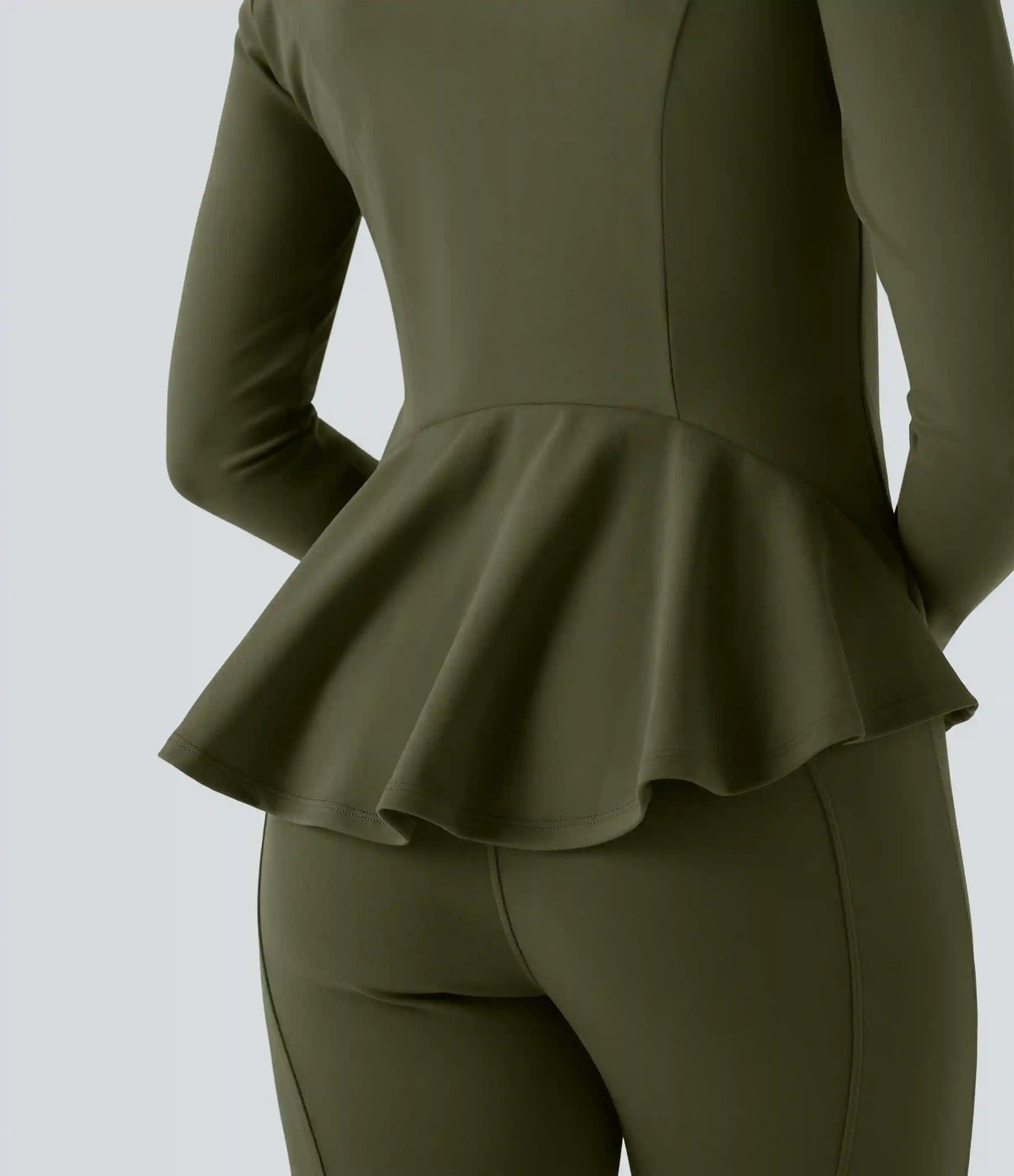 DayStretch Stand Collar Zipper Thumb Hole Ruffle Hem Slim Jacket with Pockets