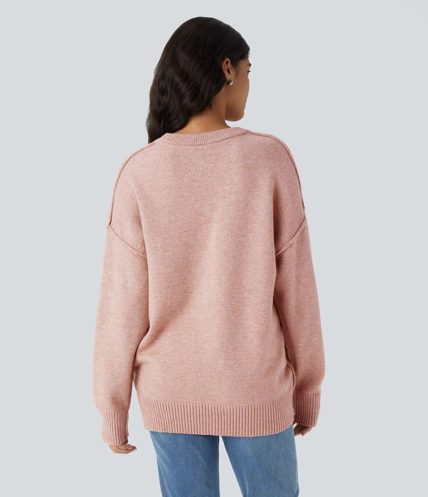 Round Neck Dropped Shoulder Long Sleeve Casual Sweater