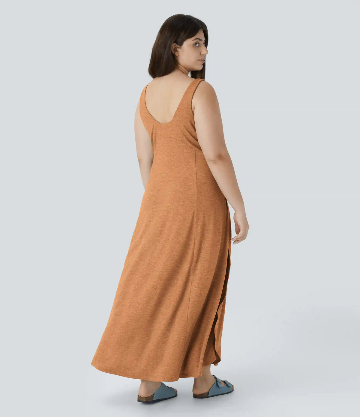 U Neck Flowy Maxi Casual Plus Size Tank Dress