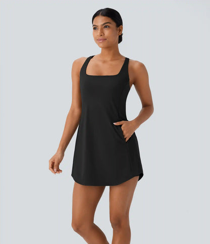 SoftlyZero™ Plush Cut Out Pocket 2-Piece Mini Yoga Active Dress