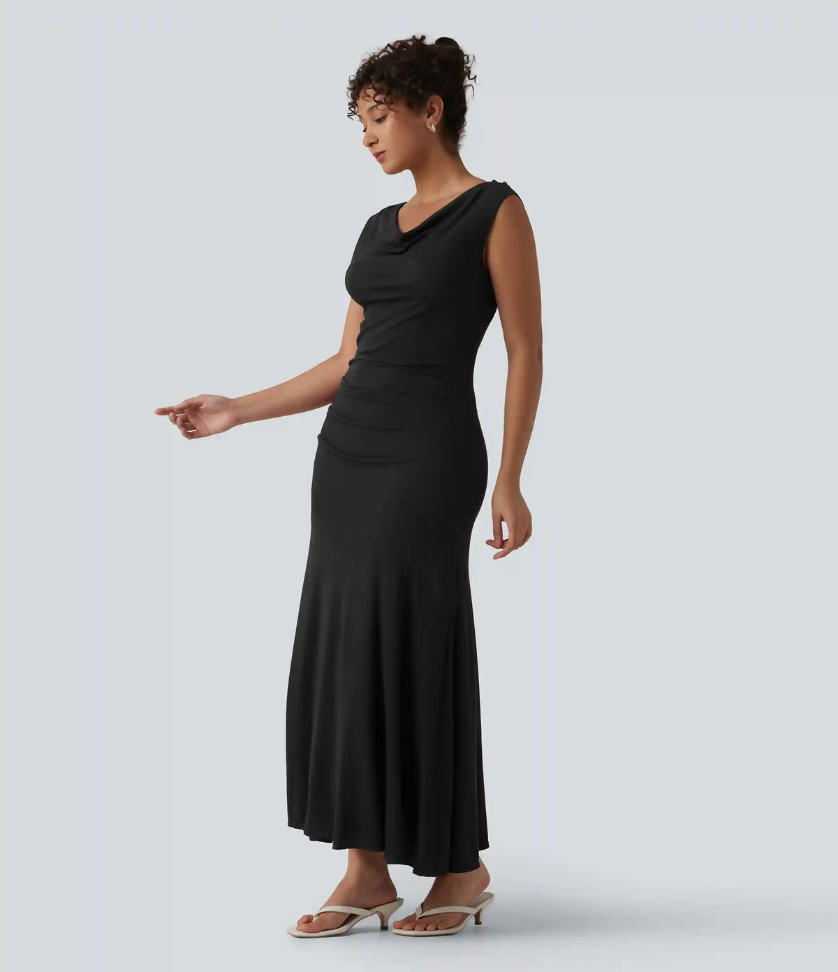 Ribbed Cowl Neck Sleeveless Maxi Casual Dress