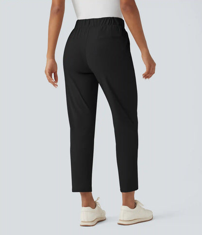High Waisted Drawstring Pockets Quick Dry Golf Tapered Pants-Golf Tee Pocket