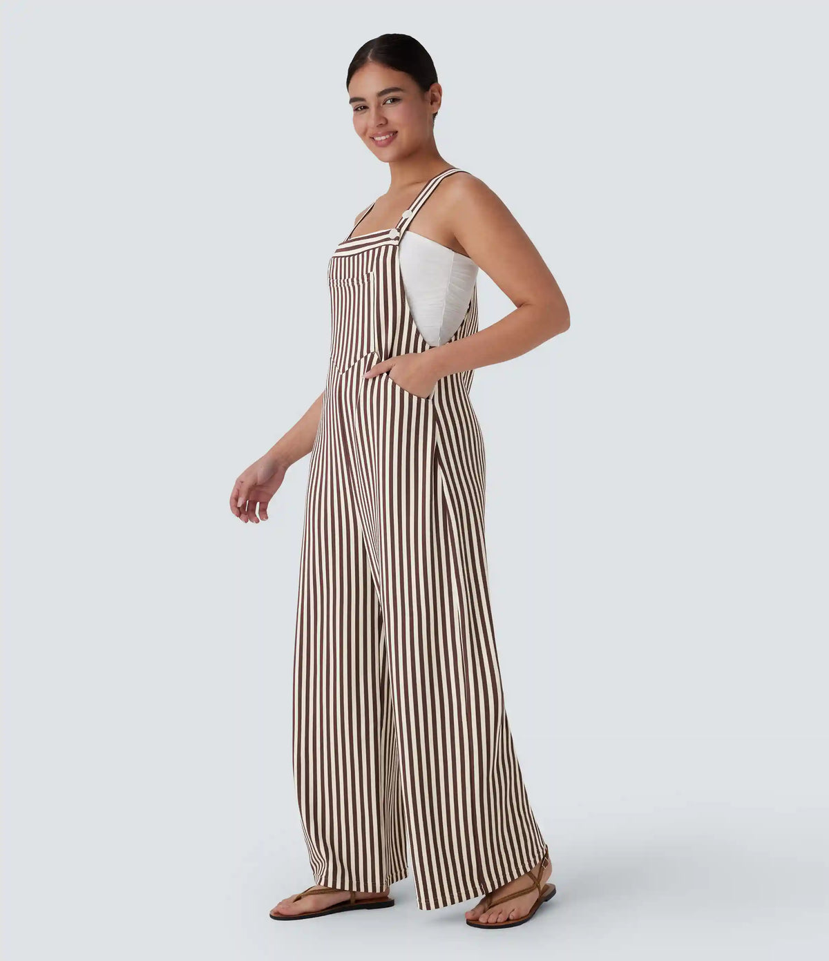 Pockets Stripe Waffle Overalls