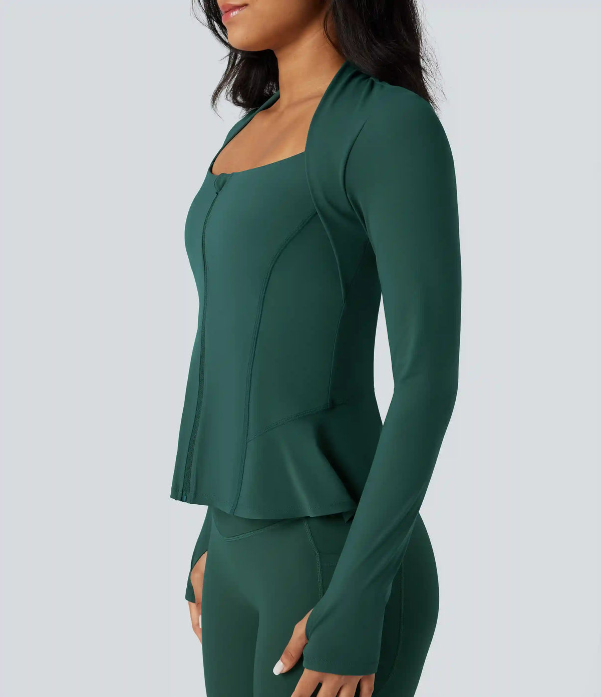 Halara UltraSculpt™ Push-Up Long Sleeve Thumb Hole Zipper Ruffle Hem Yoga Curvy Jacket