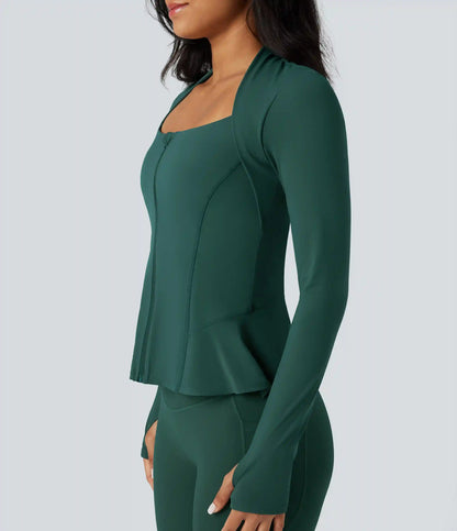 Halara UltraSculpt™ Push-Up Long Sleeve Thumb Hole Zipper Ruffle Hem Yoga Curvy Jacket