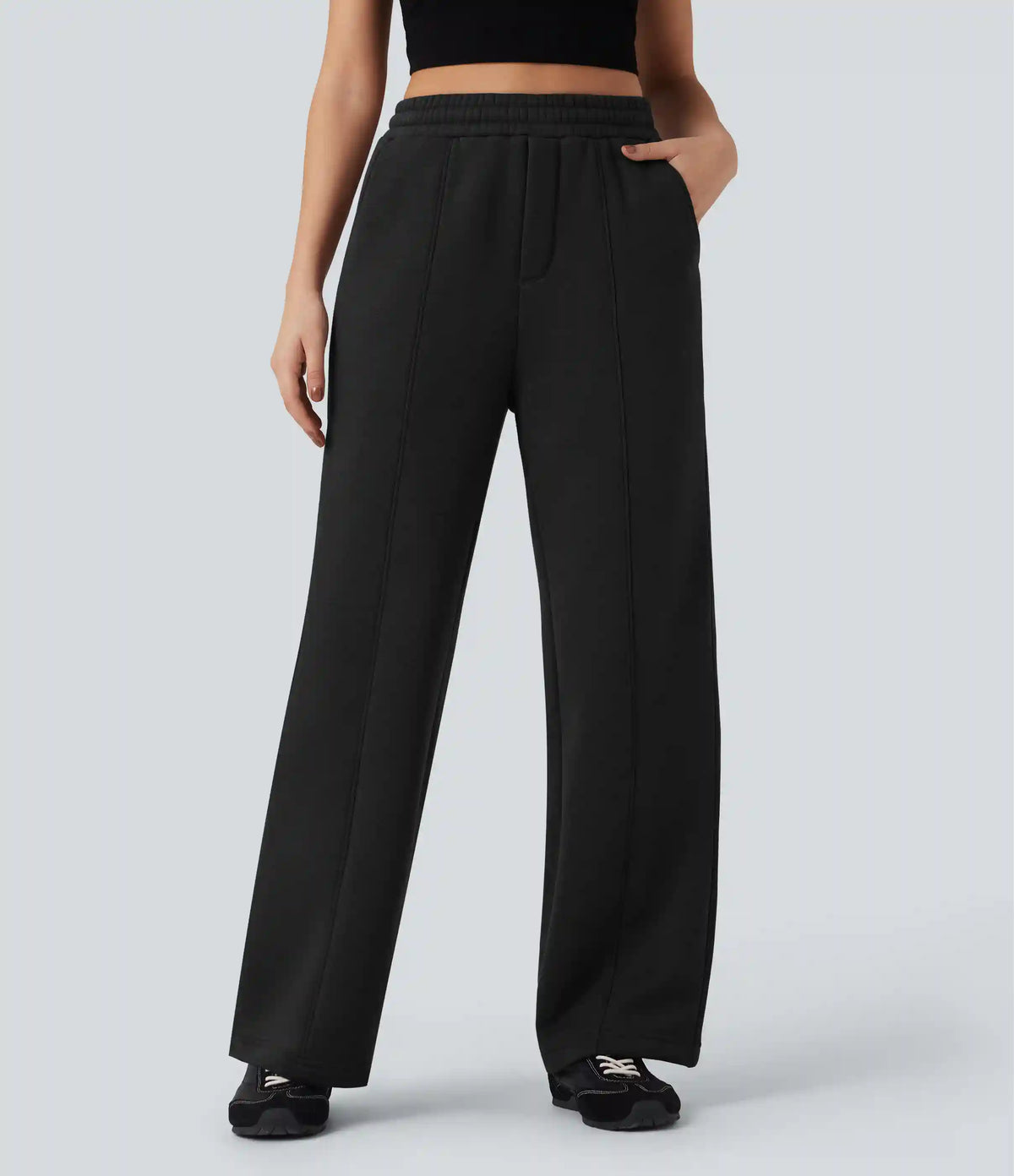 High Waisted Drawstring Straight Leg Fleece Casual Cotton Pants with Pockets