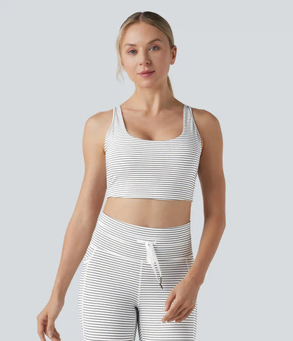 Low Support U Neck Cut Out Stripes Yoga Sports Bra DD-F Cups