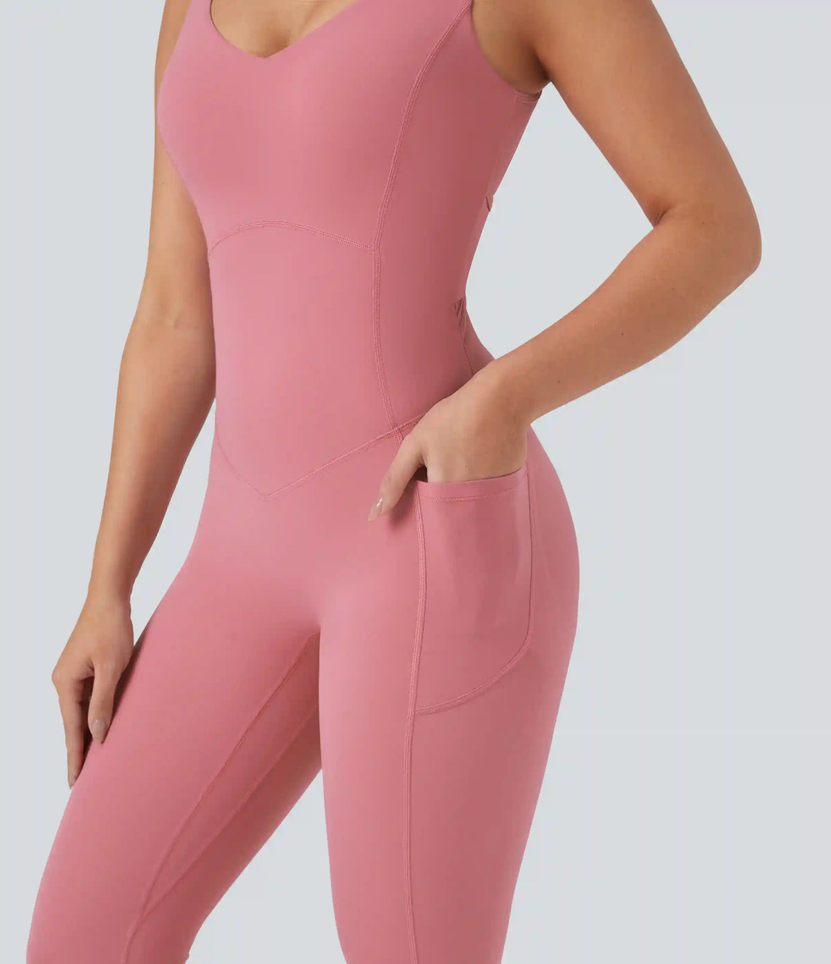 Halara UltraSculpt™ V Neck Tummy Control Butt Lifting Workout Jumpsuit with Pockets