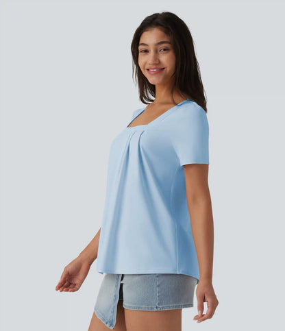 Square Neck Short Sleeve Casual Blouse