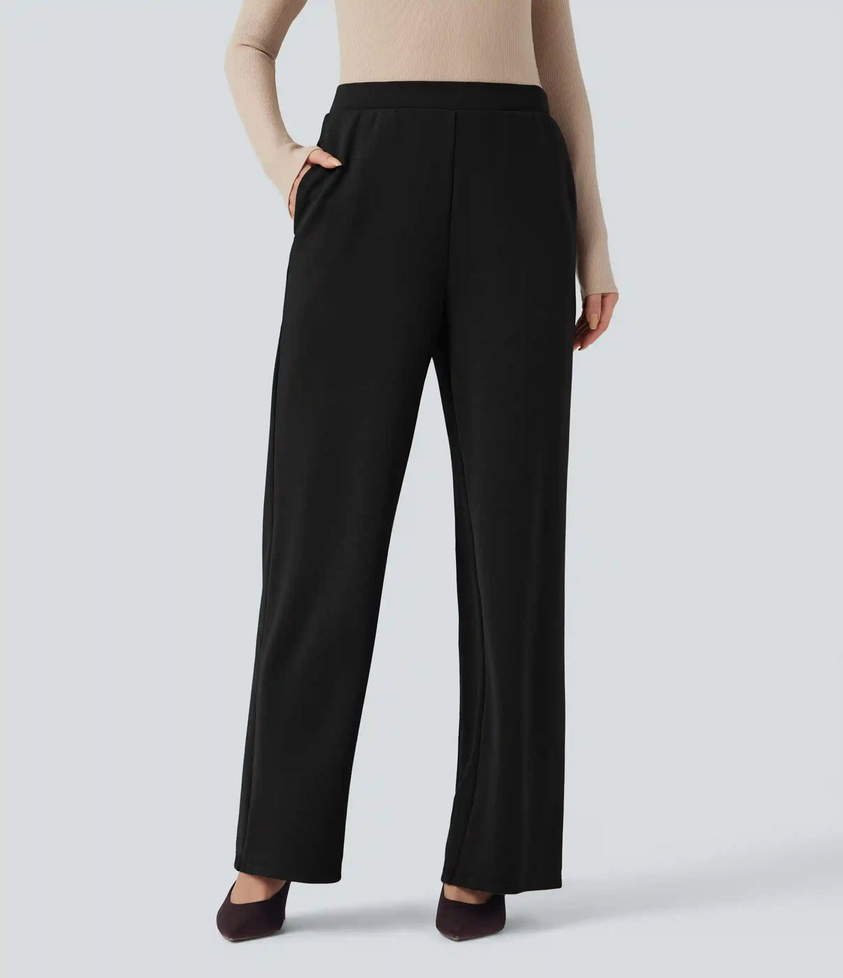 SpacerTek™ High Waisted Wide Leg Work Pants with Pockets