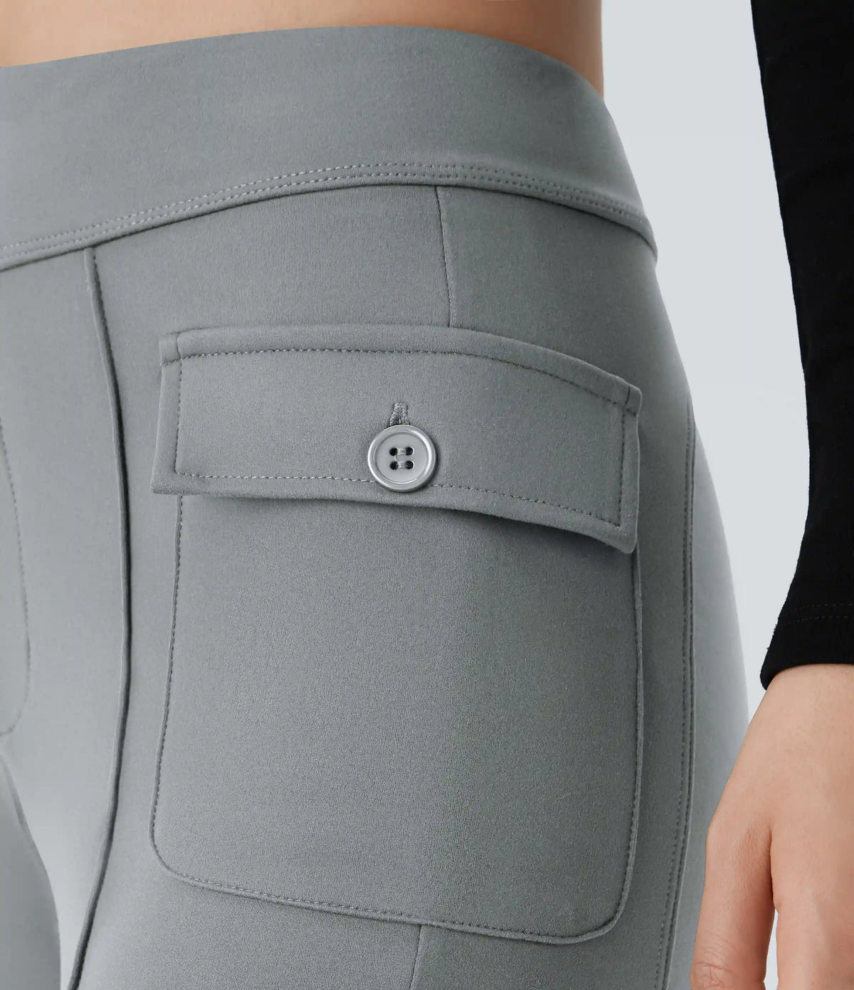 High Waisted Side Flap Pocket Flare Casual Cargo Pants