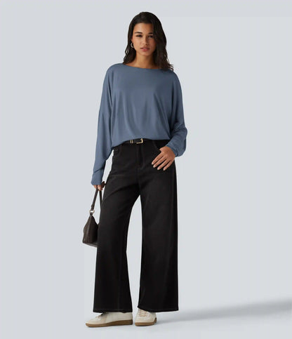 Round Neck Long Sleeve Relaxed Casual Top
