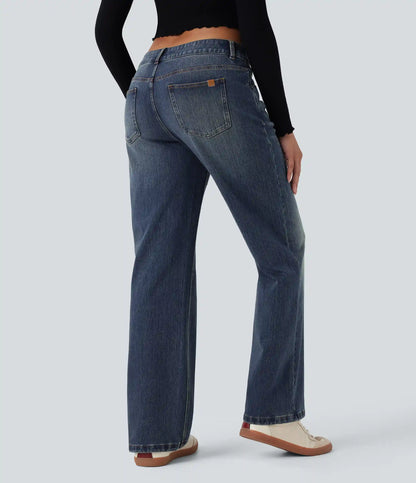 Halara Flex™ Asymmetric Low Rise Straight Leg Casual Jeans with Pockets