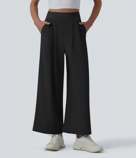 Breezeful™ High Waisted Pleated Ankle Length Quick Dry Yoga Baggy Pants with Pockets