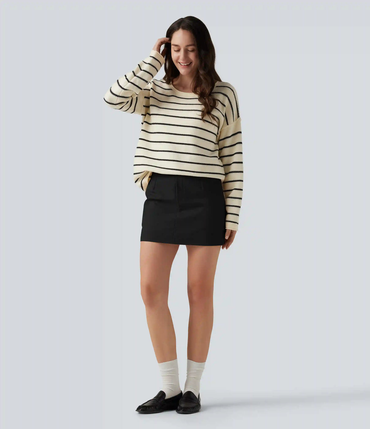 High Waisted A-Line Wrinkle Recovery Work Mini Skirt with Built-in Shorts and Pockets