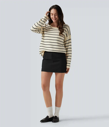 High Waisted A-Line Wrinkle Recovery Work Mini Skirt with Built-in Shorts and Pockets