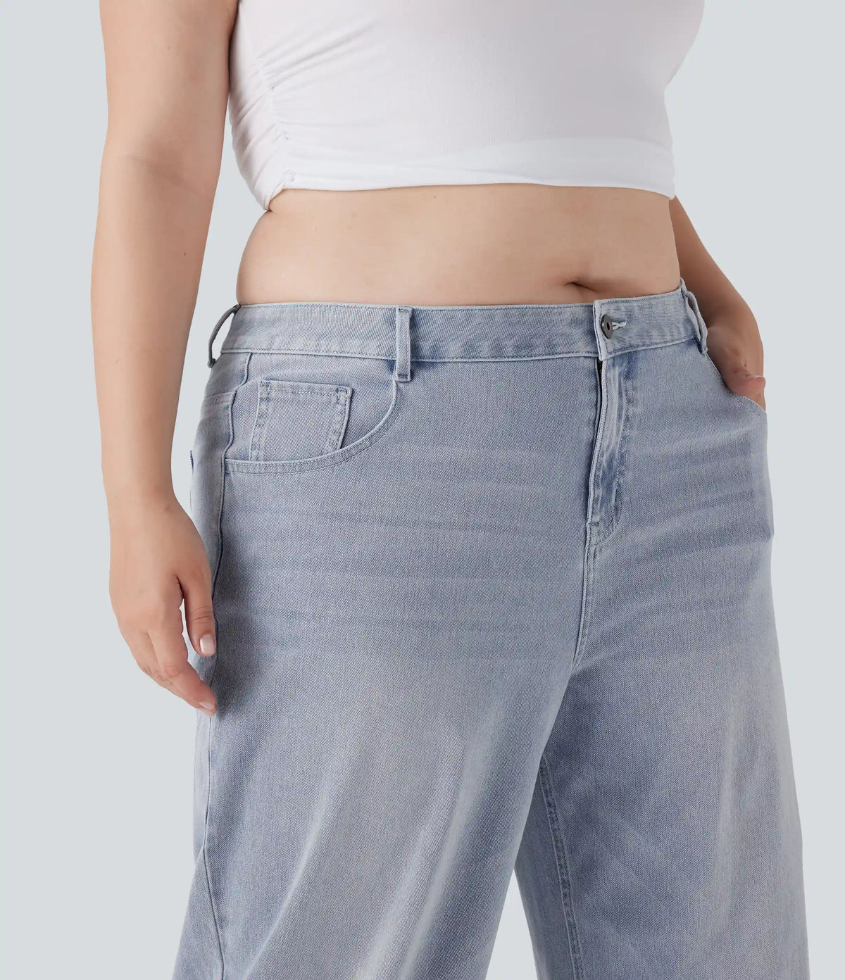 Plus Size Halara Flex™ Low Rise Wide Leg Washed Casual Jeans with Pockets
